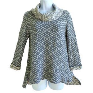 Moth Anthropologie Gray ALPaCa Blend Sweater Cowl Neck Geo Hi Low Side Slits S